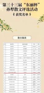 【爱我三河·诗画英山】英山籍作家吴远道长篇散文《碧云湖》荣获第三十三届“东丽杯”孙犁散文集类三等奖